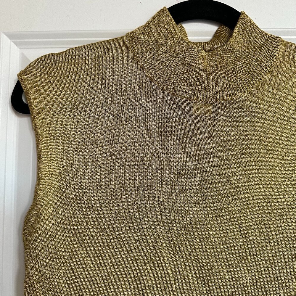 Vintage Jones New York Petite L Shimmery Woven Gold Tank - Women’s M/L